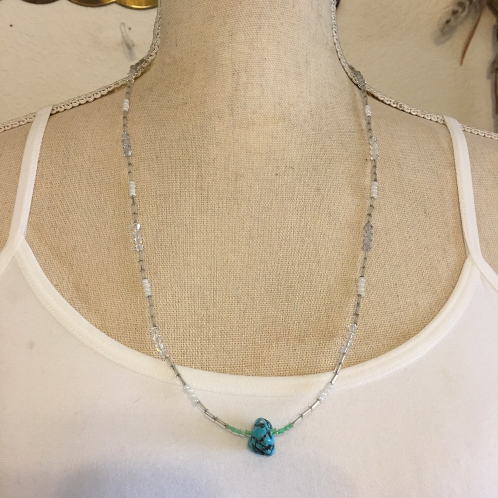 Boutique handcrafted rough turquoise bead necklace